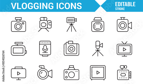 Video blogging and streaming editable line icons