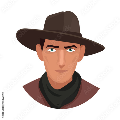 Cowboy man, cute cartoon, Wild west. Flat vector clipart, illustration with isolated background.