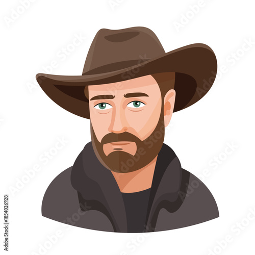 Cowboy man, cute cartoon, Wild west. Flat vector clipart, illustration with isolated background.