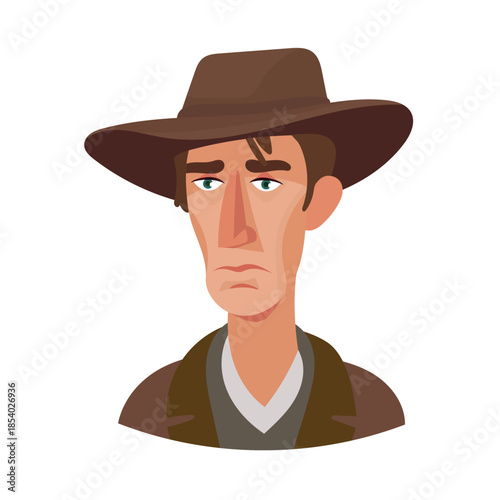 Cowboy man, cute cartoon, Wild west. Flat vector clipart, illustration with isolated background.