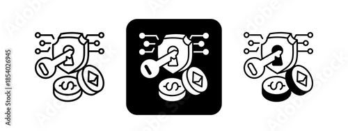 Token  Solid color and black line drawing vector illustration set