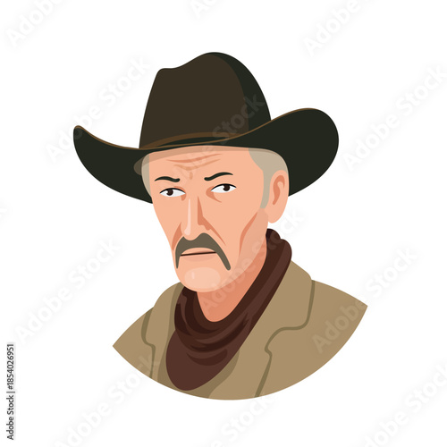 Cowboy man, cute cartoon, Wild west. Flat vector clipart, illustration with isolated background.