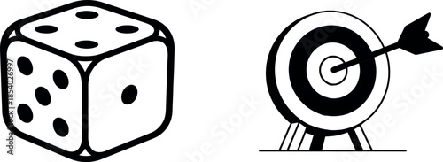 Representing the interplay of chance and strategy with a die and a bullseye target
