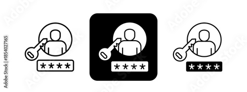 Login  Solid color and black line drawing vector illustration set