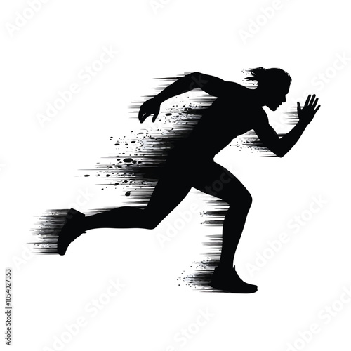Silhouette of a runner in motion depicted with a speed effect