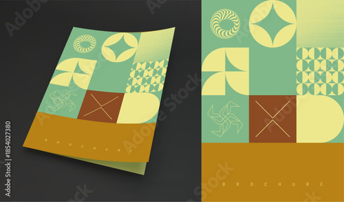 Softcover book layout. Cover design template. Geometric pattern. Mosaic. Vector illustration for brochure, poster, cover, card, presentation, flyer, banner, diary, notebook or notepad.