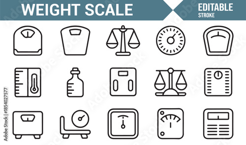 Modern weight scale and measurement outline icons