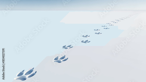 A trail of animal paw prints left in the pristine white snow.