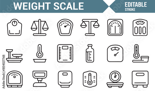 Editable outline weight measurement icons on white background