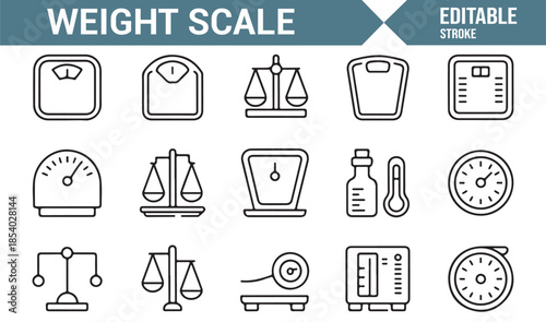 Weight scale and measurement outline icons set
