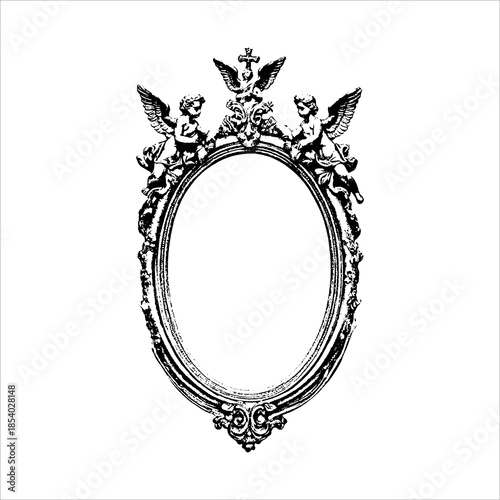 Ornate Cherub Angel Oval Frame Illustration