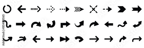 Arrow icon set, featuring black vector arrows, cursors, and direction pointers, modern simple arrows, right-pointing icons, versatile arrow signs for web design, ui ux projects, apps, navigation, 