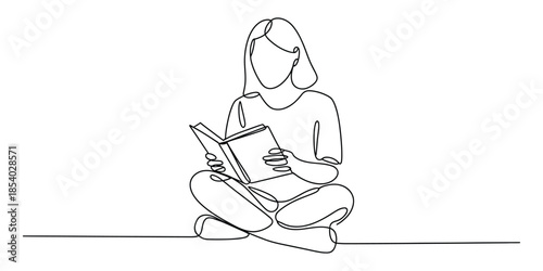 Continuous line drawing of a person reading