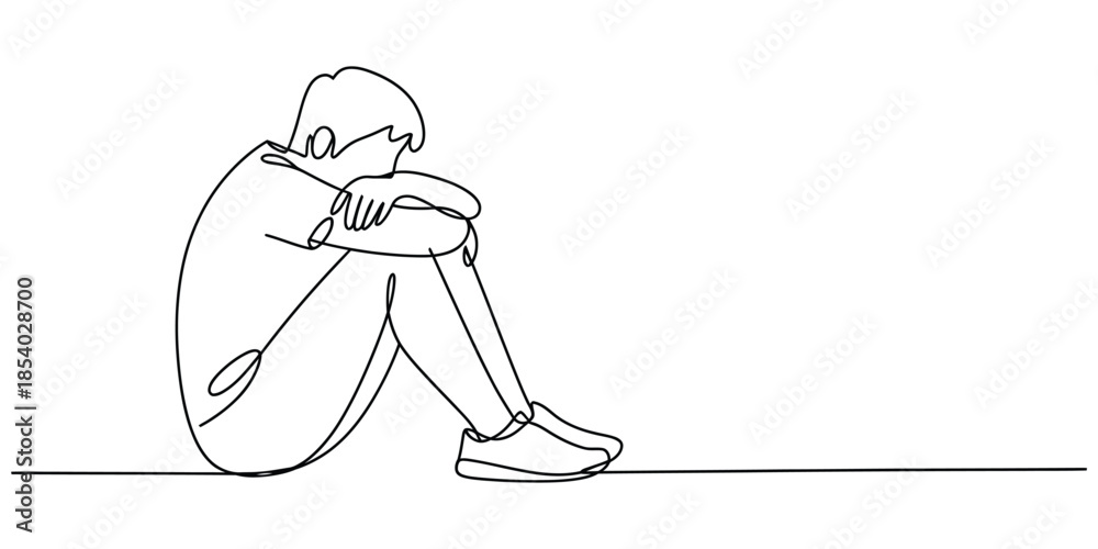 Obraz premium Continuous line drawing of a sad person