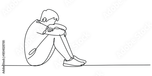 Continuous line drawing of a sad person