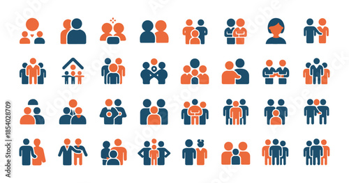 Business structure set outline vector icons. organization, team, hierarchy, management symbols