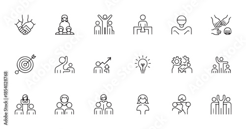 Leadership and teamwork colored icons set business management people collaboration