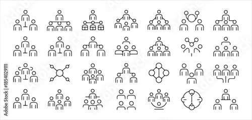 Business management icons set includes team meetings project planning and strategic targets