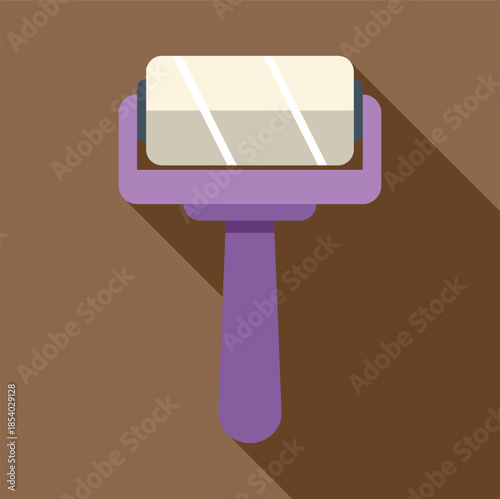 Lint roller featuring a purple handle and sticky surface for removing debris from fabrics