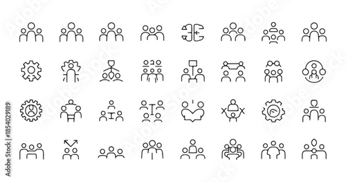 Set of organization and leadership icons, such as teamwork, partnership, and meeting