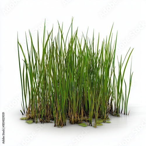 Lush Green Grass Clump on White Background