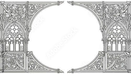 Intricate Gothic architectural frame with floral designs