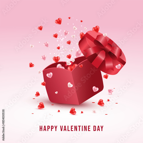 Happy Valentines day greeting card, Love theme, Lots of hearts gift box with abstract background vector illustration.