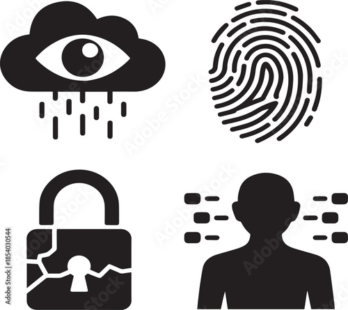  Privacy Invasion Silhouette Icons Vector Data Tracking Surveillance Consent Loss Digital Vulnerability
