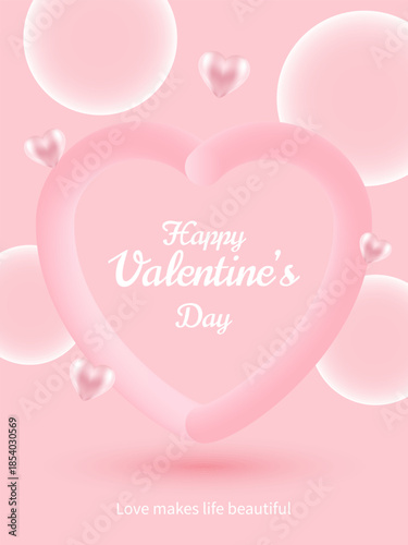 Happy Valentines day celebration abstract background design with 3d hearts and beautiful typography vector illustration.