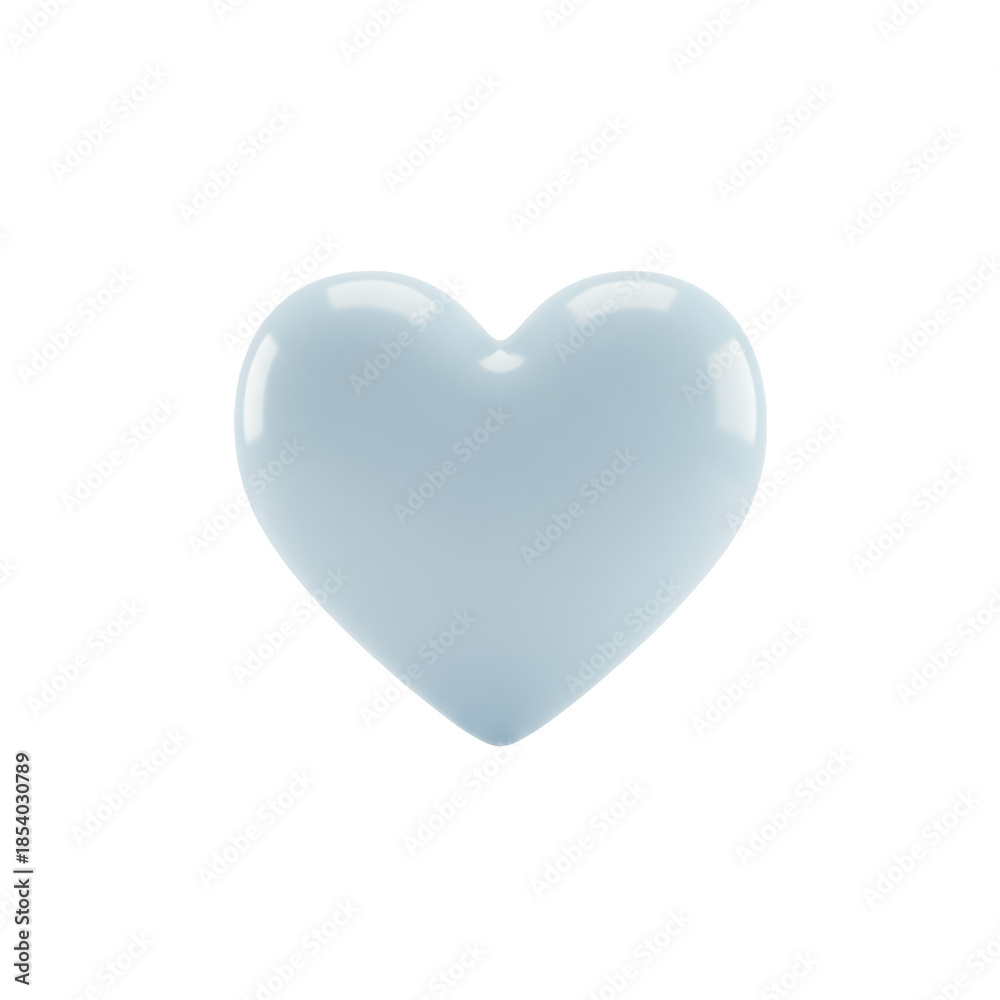 Fototapeta premium A single, perfectly formed, minimalistic pastel blue heart, volumetric and polished, centered on a transparent background with copy space. Concept of pure love and care