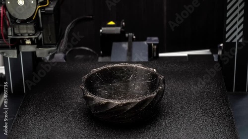 Time Lapse Shows 3D Printing Of A Pot With Black Filament On A 3D Printer