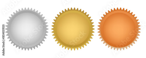 Golden, silver, bronze label, badge, medal vector illustration