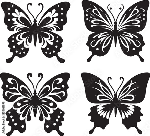 Butterflies Icon Silhouette Vector In White Background