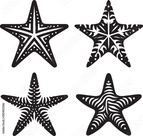 Star fish text icon silhouette vector with white background