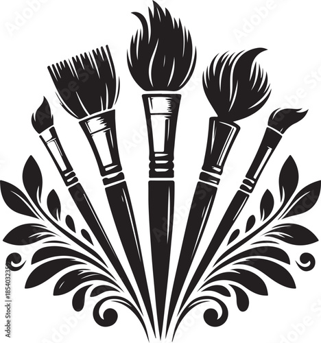 Brush icon silhouette vector with white background