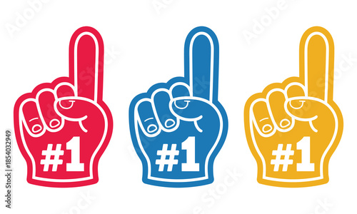 Number one fan hand glove, featuring bold foam-style shapes in assorted colors, ideal for sports marketing, fan merchandise, event promotions,