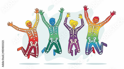 Colorful People Jumping with Joy Together.