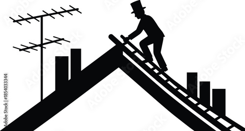 Businessman climbing rooftop ladder silhouette symbolizing ambition, career growth, risk taking, success challenge, urban progress, and entrepreneurial determination concept