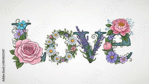 Floral alphabet letters o and v with pink roses and purple flowers in a decorative embroidery style on a white background