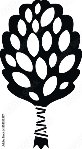 Black silhouette of a traditional sauna whisk icon featuring birch leaves