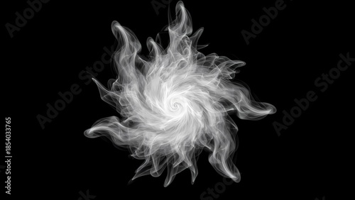 Abstract Swirling Smoke Vortex Effect White Wisps on Black Background for Creative Design