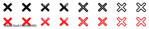 Cross Mark Icon Set - Diverse X Symbols for Close, Cancel, and Error Notifications White Background Vector Illustration.