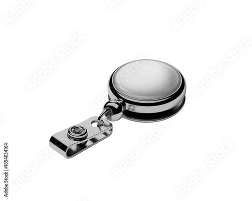 Metal badge reel with clip isolated on transparent background