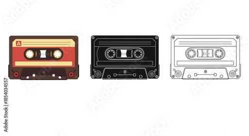 A colorful illustration of three vintage cassette tapes in different styles