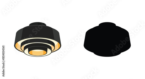 A detailed illustration of two modern black ceiling light fixtures on white