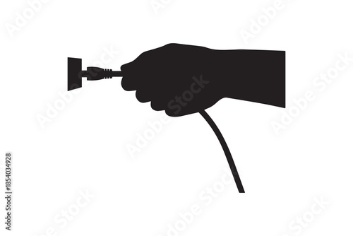 Hand holding an electric plug silhouette Plugging in an electrical cord vector illustration