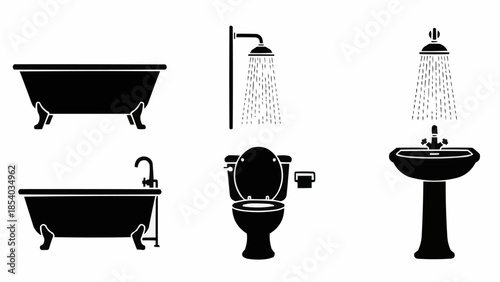 Bathroom Fixtures Silhouette Illustration Collection.