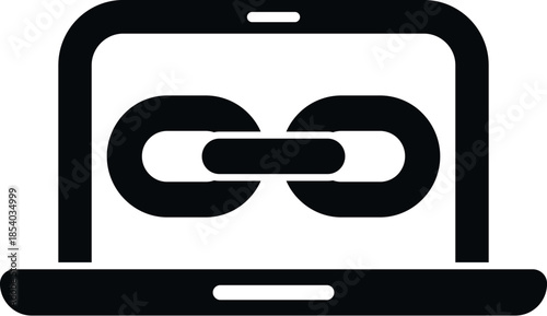 Laptop screen showing a chain link symbol, depicting digital connection and hyperlinks