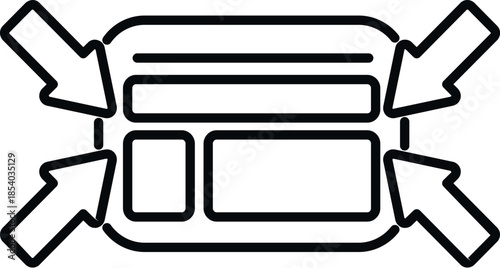 Arrows indicating a browser window or application interface reducing its size