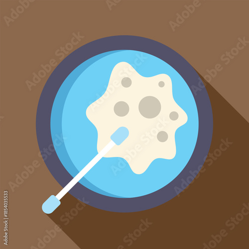 Swab taking a sample from a petri dish with a growing amoeba colony for laboratory analysis